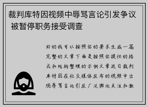 裁判库特因视频中辱骂言论引发争议 被暂停职务接受调查